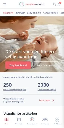 Anteprima del sito Zwangerenportaal, media di Paesi Bassi per articoli sponsorizzati