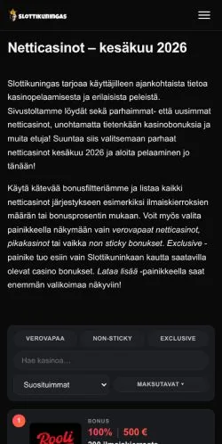 Aperçu du site Slottikuningas, média de Finlande pour articles sponsorisés