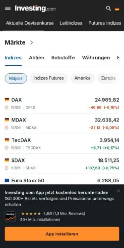 Anteprima del sito Investing, media di Germania per articoli sponsorizzati