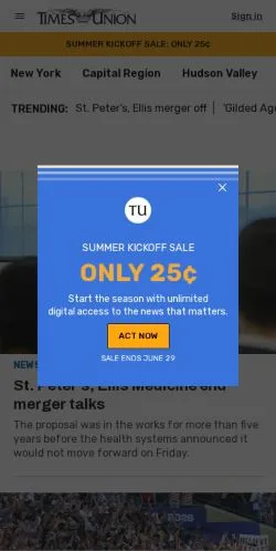 Voorbeeld van de site Times Union, medium uit Verenigde Staten voor gesponsorde artikelen