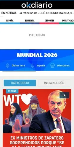 Anteprima del sito Okdiario, media di Spagna per articoli sponsorizzati
