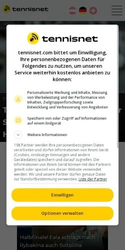 スポンサード記事向けのドイツメディア、tennisnetのサイトプレビュー