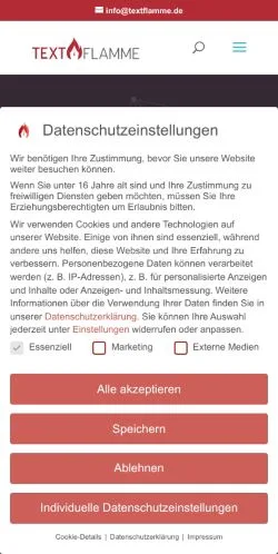 Pré-visualização do site Textflamme, meio de Alemanha para artigos patrocinados