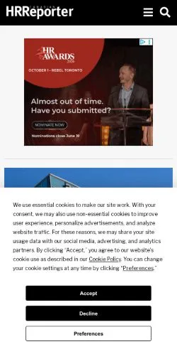 スポンサード記事向けのカナダメディア、Canadian HR Reporterのサイトプレビュー