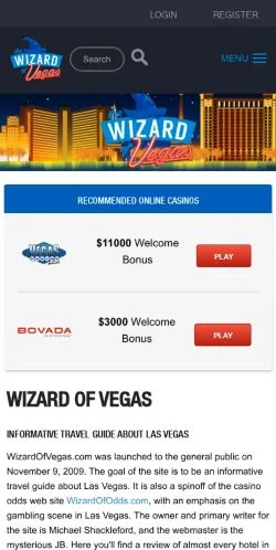 スポンサード記事向けのアメリカ合衆国メディア、Wizard of Vegasのサイトプレビュー