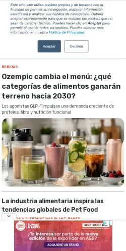 Pré-visualização do site The Food Tech, meio de Espanha para artigos patrocinados