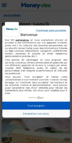 Anteprima del sito MoneyVox, media di Francia per articoli sponsorizzati