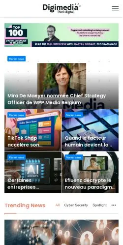 Vista previa del sitio Think Digital, medio de Bélgica para artículos patrocinados