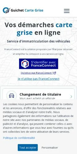 Anteprima del sito Guichet Carte Grise, media di Francia per articoli sponsorizzati