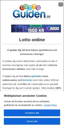 Anteprima del sito Lotto Guiden, media di Svezia per articoli sponsorizzati