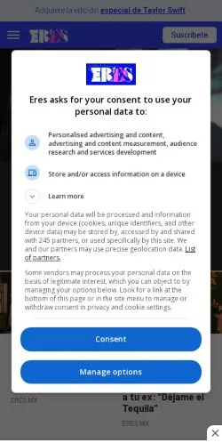 Preview of the Eres website, a media outlet in Mexico for sponsored articles