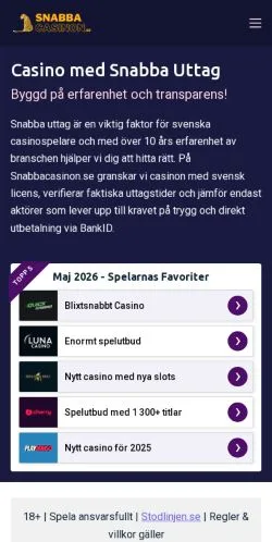 Podgląd witryny Snabba Casinon, medium z kraju Szwecja do artykułów sponsorowanych