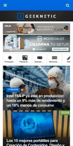 Anteprima del sito Geeknetic, media di Spagna per articoli sponsorizzati