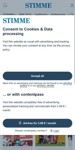 Aperçu du site Stimme, média de Allemagne pour articles sponsorisés