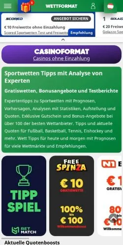 Vista previa del sitio wettformat, medio de Alemania para artículos patrocinados