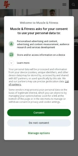 スポンサード記事向けのアメリカ合衆国メディア、Muscle & Fitnessのサイトプレビュー