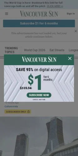 スポンサード記事向けのアメリカ合衆国メディア、Vancouver Sunのサイトプレビュー