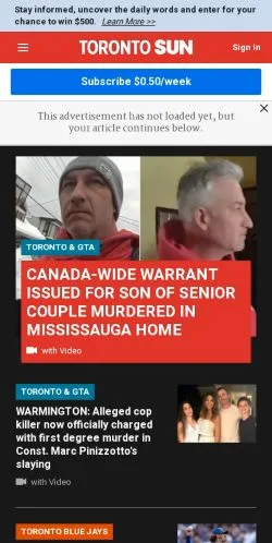Vista previa del sitio Toronto Sun, medio de Estados Unidos para artículos patrocinados