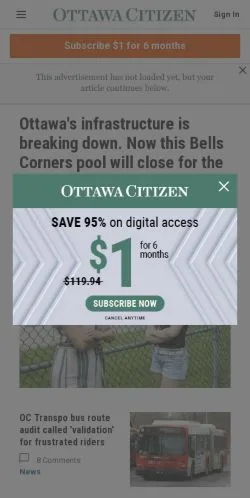 Anteprima del sito Ottawa Citizen, media di Stati Uniti per articoli sponsorizzati