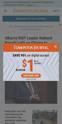 Forhåndsvisning af Edmonton Journal, medie fra USA til sponsorerede artikler