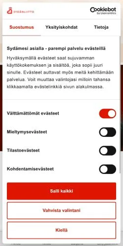 Vista previa del sitio Sydan, medio de Finlandia para artículos patrocinados
