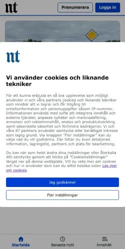 Voorbeeld van de site NT Norrköpings Tidningar, medium uit Zweden voor gesponsorde artikelen