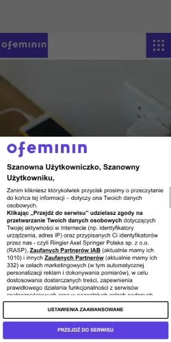 Anteprima del sito Ofeminin, media di Polonia per articoli sponsorizzati