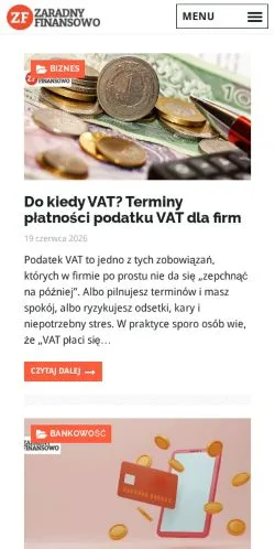 Podgląd witryny Zaradny Finansowo, medium z kraju Polska do artykułów sponsorowanych