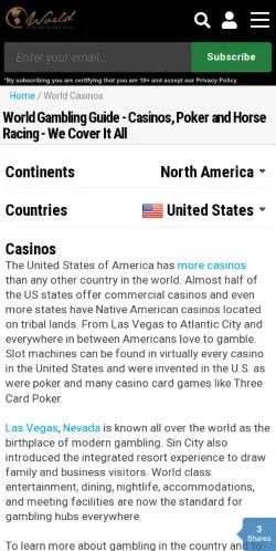 Anteprima del sito World Casino Directory, media di Stati Uniti per articoli sponsorizzati