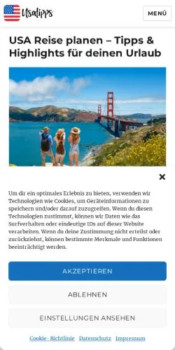 Vista previa del sitio USA Tipps, medio de Alemania para artículos patrocinados
