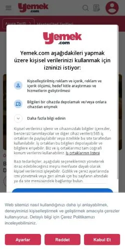 Vorschau der Website Yemek, Medium aus Türkei für gesponserte Artikel