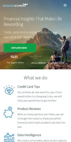 Pré-visualização do site RewardExpert, meio de Estados Unidos para artigos patrocinados