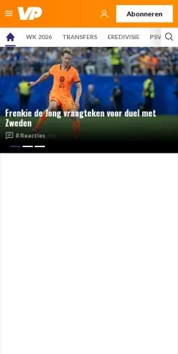 스폰서 기사용 네덜란드 매체 Voetbalprimeur 사이트 미리보기