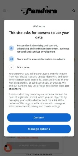 Podgląd witryny Pandora, medium z kraju Hiszpania do artykułów sponsorowanych