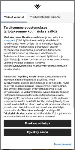 Anteprima del sito Hämeen Sanomat, media di Finlandia per articoli sponsorizzati