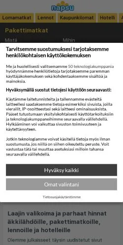 Förhandsvisning av webbplatsen Napsu, medium i Finland för sponsrade artiklar