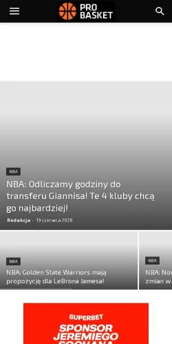 Preview of the Probasket website, a media outlet in Poland for sponsored articles