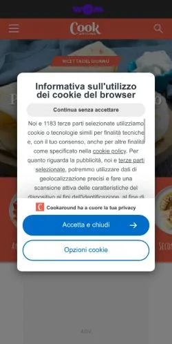 Forhåndsvisning av nettstedet Cookaround, medium fra Italia for sponsede artikler