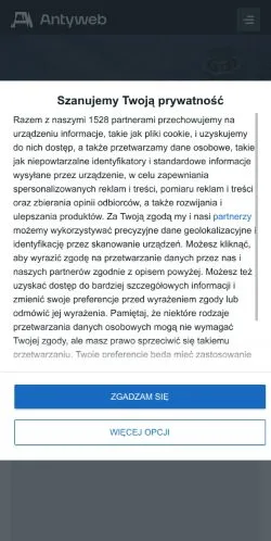 Anteprima del sito Antyweb, media di Polonia per articoli sponsorizzati