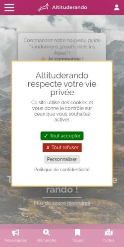 スポンサード記事向けのフランスメディア、Altituderandoのサイトプレビュー