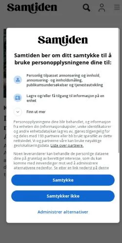 Anteprima del sito Samtiden, media di Norvegia per articoli sponsorizzati