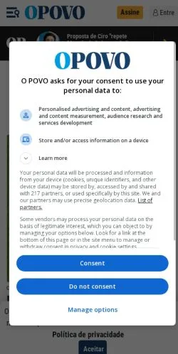 Anteprima del sito O POVO, media di Brasile per articoli sponsorizzati