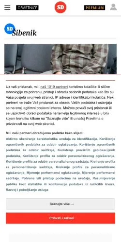 Podgląd witryny Slobodna Dalmacija Šibenik, medium z kraju Chorwacja do artykułów sponsorowanych