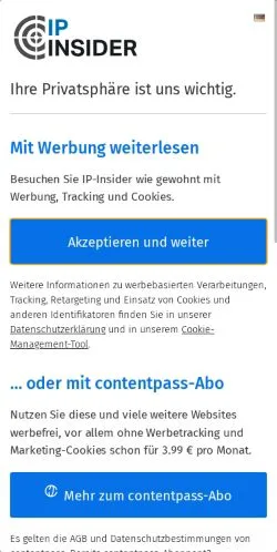 Preview of the IP-Insider website, a media outlet in Germany for sponsored articles