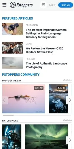 Forhåndsvisning av nettstedet Fstoppers, medium fra USA for sponsede artikler