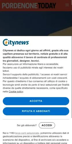 Vista previa del sitio PordenoneToday, medio de Italia para artículos patrocinados