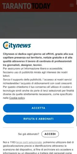 Anteprima del sito TarantoToday, media di Italia per articoli sponsorizzati