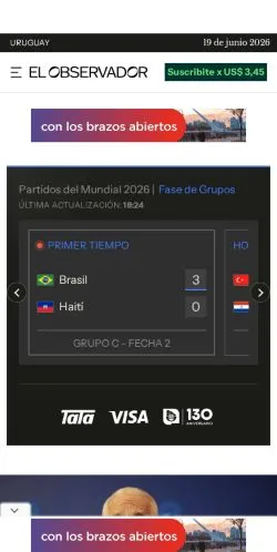 Anteprima del sito El Observador, media di Uruguay per articoli sponsorizzati