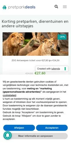 Anteprima del sito Pretparkdeals, media di Belgio per articoli sponsorizzati