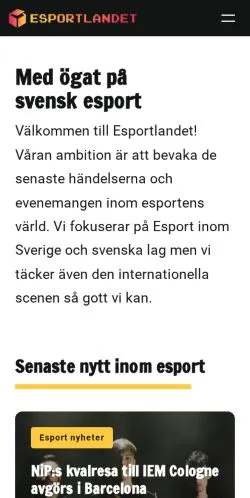 Podgląd witryny Esportlandet, medium z kraju Szwecja do artykułów sponsorowanych
